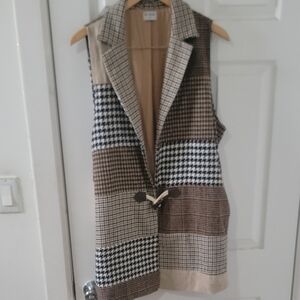Blank Nyc Sleeveless Patchwork  Long Vest With Pockets - Brown/Black